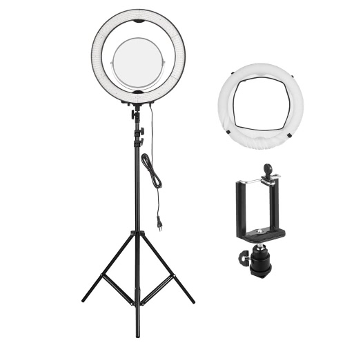 Andoer LA-650D 48 см / 18,9 дюймов Фото / видео 600 LED Ring Light 5500K 40W Dimmable с 2m / 6.6ft Light Stand + Mini Ball Head + Smartphone Clip + Зеркало + Мягкая ткань + сумка